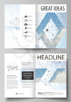 Business templates for bi fold brochure, magazine, flyer, booklet or annual report. Cover design template, easy editable vector, abstract flat layout in A4 size. Blue color abstract infographic backgr