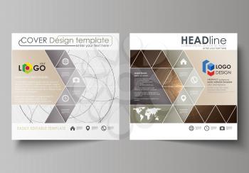 Business templates for square design brochure, magazine, flyer, booklet or annual report. Leaflet cover, abstract flat layout, easy editable vector. Alchemical theme. Fractal art background. Sacred ge