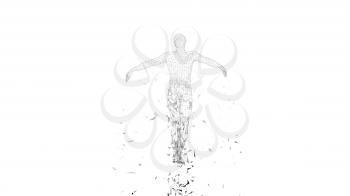 Conceptual abstract man. Connected lines, dots, triangles, particles on white background. Artificial intelligence concept. High technology vector digital background. 3D render vector illustration.