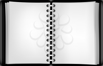 Black open notepad isolated on the white background