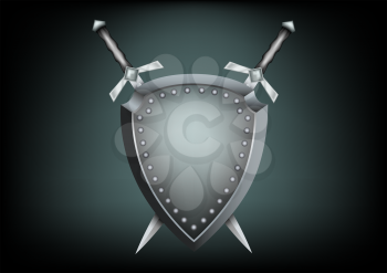 The safety shield and warrior swords on the dark background
