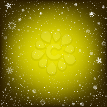 Winter yellow background with snow. Christmas and New Year backdrop