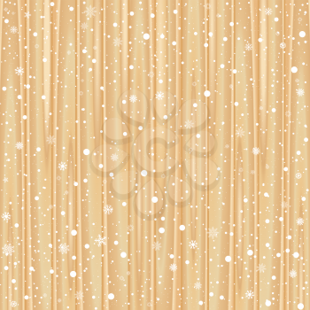 Snow and light brown wood background. Christmas bright wooden backdrop texture