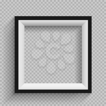 Modern frame furniture design. Square horizontal plastic wooden or paper black and white shelf with shadow on transparent background. Portfolio gallery board template