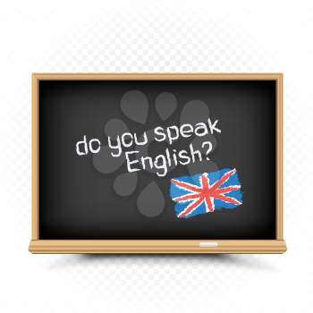 Do you speak text message draw on chalkboard on white background. English language education lessons illustration