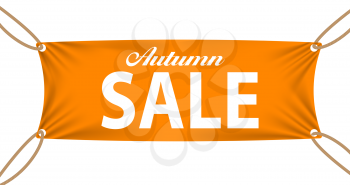 Textile banners with Autumn Sale Text Suspended by Ropes by all Four Corners. Vector Illustration EPS10