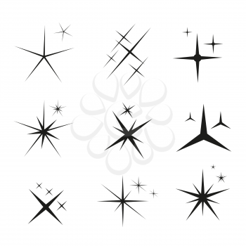 Set of Glowing Light Stars with Sparkles Vector Illustration EPS10