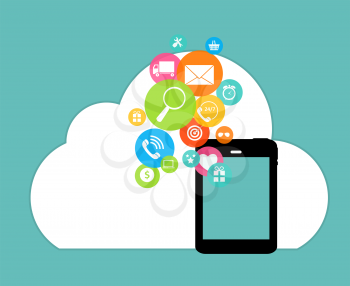 Cloud Computing Concept on Different Electronic Devices. Vector Illustration