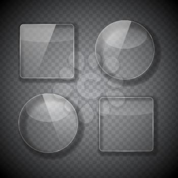 Glass Frame, Rectangular and Round Buttons on Checkered  Abstract Transparent Background. Vector Illustration. EPS10