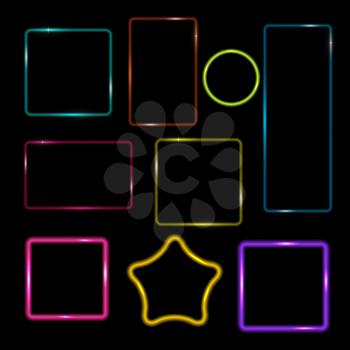 Neon Frame,  Buttons on Checkered  Abstract Transparent Background. Vector Illustration. EPS10