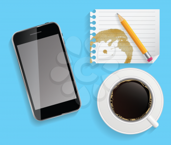 Coffee Cup with Abstract Tablet Vector Illustration on Business Theme