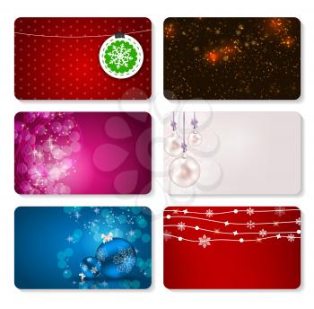 Set of Cards with Christmas BALLS, Stars and Snowflakes, Vector Illustration