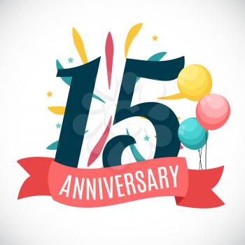 Anniversary 15 Years Template with Ribbon Vector Illustration 15