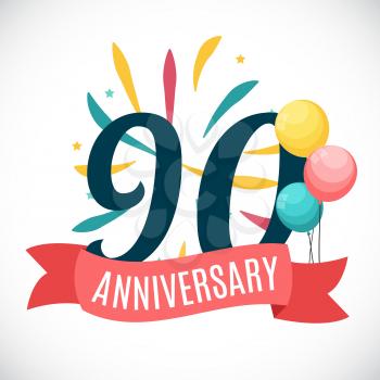 Anniversary 90 Years Template with Ribbon Vector Illustration EPS10
