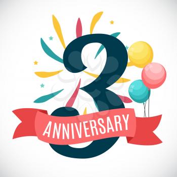 Anniversary 3 Years Template with Ribbon Vector Illustration EPS10
