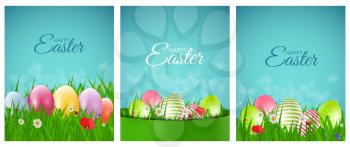 Happy Easter Natural Background with Eggs, grass, flower. Vector Illustration EPS10