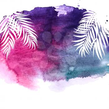 Beautifil Palm Tree Leaf  Silhouette with Aquarelle Watercolor Paint Background Vector Illustration EPS10
