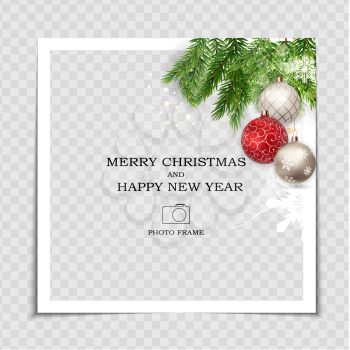 Merry Christmas and Happy New Year Photo Frame Template. Vector Illustration EPS10