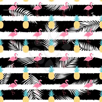 Tropic fruit Pineapple and Pink Flamingo seamless pattern background design. Vector Illustration EPS10