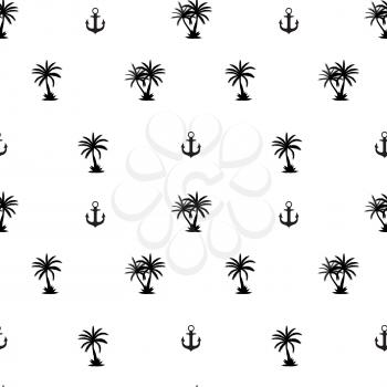 Seamless pattern with anchor and coconut palm tree island. Tropical wallpaper background. Vector Illustration EPS10
