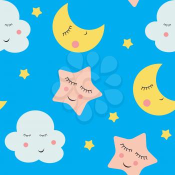 Cute Clouds, Star and Moons  Seamless Pattern Background Vector Illustration EPS10