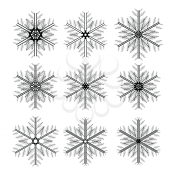 Icon set of snowflakes, 2d illustration, isolated on white background, vector, eps 8