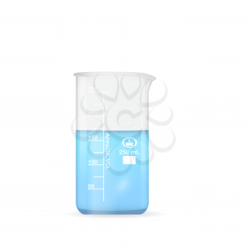 Chemical beaker, 250 ml volume, lab glassware, 3d vector model, eps 10
