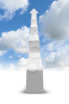 Arrow in shape of stairway going up to the heaven, 3d illustration with cloudy sky photo background