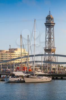 Yachts are moored in Port of Barcelona, Spain