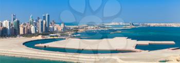 Bird view panorama of Manama city, Bahrain. Skyline with modern skyscrapers standing on the coast of Persian Gulf