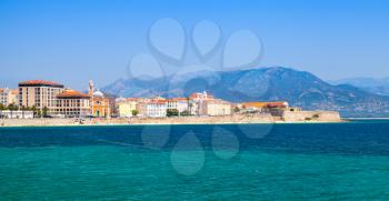 Panoramic coastal cityscape of Ajaccio, Corsica island, France