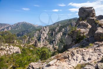 Wild mountain landscape, rough rocks. South part of Corsica island, France