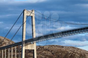 Typical automobile cable-stayed bridge. Rorvik town, Norway 