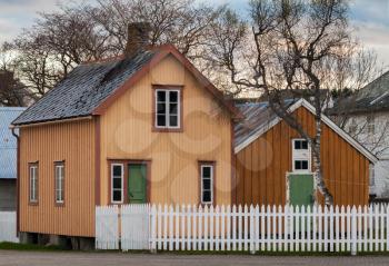 Still Norwegian village street with wooden houses