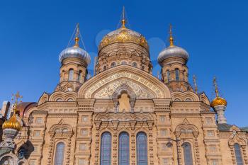 Facade of Assumption Church on Vasilevsky Island. Orthodox church in Saint-Petersburg, Russia. Front view