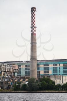 Chimney of Varna Thermal Power Plant is located on the northern shore of the Lake Varna near the village of Ezerovo, Bulgaria
