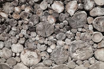 Pile of old wood chocks, background photo texture