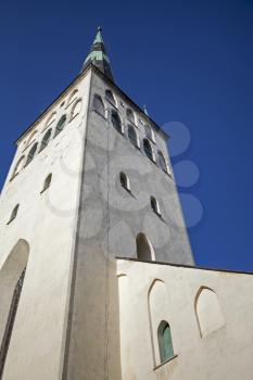 Church St  Olaf above deep blue sky in old Town of Tallinn, Estonia
