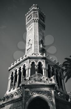 Konak Square, old clock tower, it was built in 1901 and accepted as the official symbol of Izmir City, Turkey