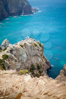 Coastal rocks of Cabo da Roca, Westernmost point Portugal and Europe, natural landmark