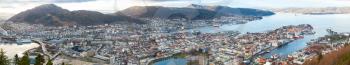 Bergen, Norway. Aerial view. Wide panoramic photo