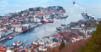Main port of Bergen, Norway. Aerial view