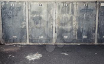 Abstract urban interior background with metal cabinets