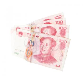 Modern Chinese yuan renminbi banknotes isolated on white