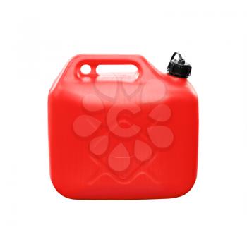 Red plastic jerrycan isolated on white background
