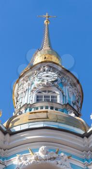 Bell tower of St. Nicholas Orthodox Cathedral in St-Petersburg, Russia. Upper part
