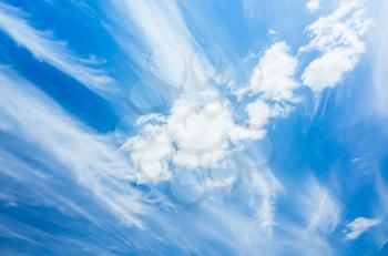 White cirrus clouds, natural blue cloudy sky background photo