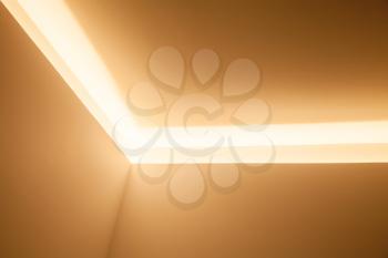 Abstract contemporary architecture background, design of room corner with niche and inner illumination