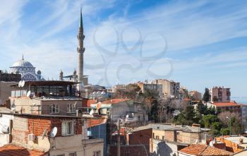 City landscape with old living houses and Fatih Camii (Esrefpasa) old mosque, Izmir, Turkey