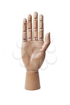 Wooden hand isolated on a white background